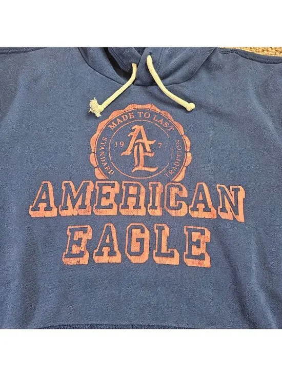 American Eagle Sweatshirt Mens M Blue Pullover Hoodie Logo Athletic Fit Casual - Picture 4 of 12